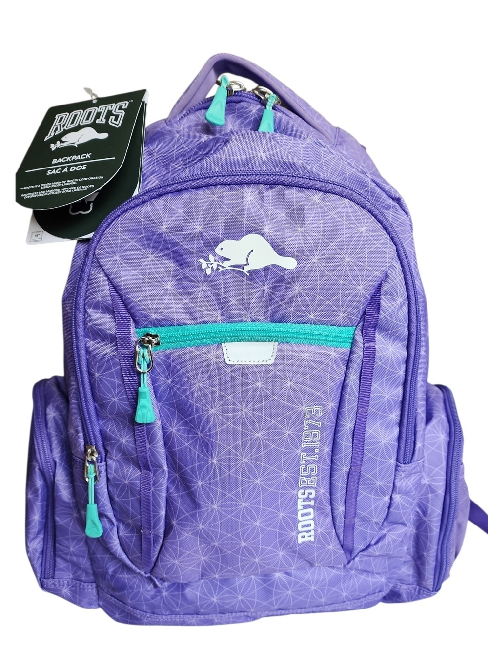 New Roots Purple Backpack with Teal Zipper Accents 18L Capacity